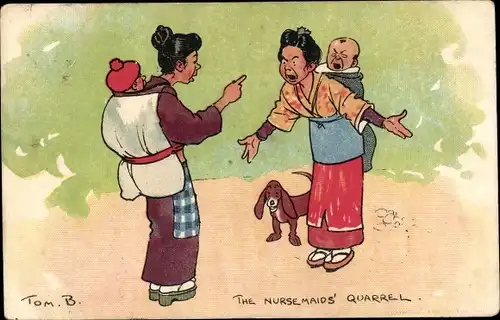 Künstler Ak Tom, B., The Nursemaids' Quarrell, Asiatische Frauen, Streit