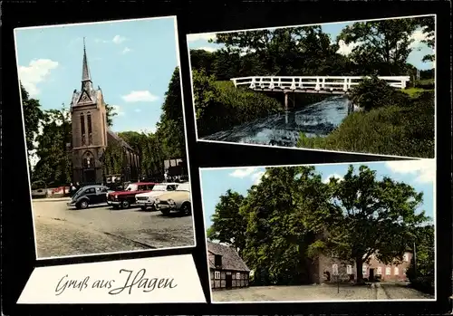 Ak Hagen im Bremischen, Kirche, Brücke, Fachwerkhaus