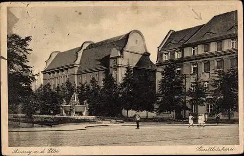 Ak Ústí nad Labem Aussig an der Elbe, Stadtbücherei