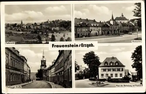 Ak Frauenstein im Erzgebirge, Teilansicht, Marktplatz, Platz d. Befreiung mit Postamt