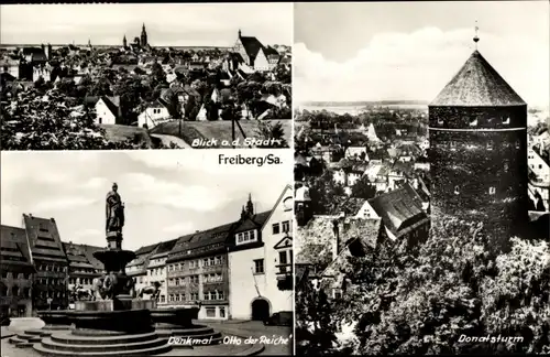 Ak Freiberg in Sachsen, Donatsturm, Denkmal "Otto der Reiche", Blick auf die Stadt