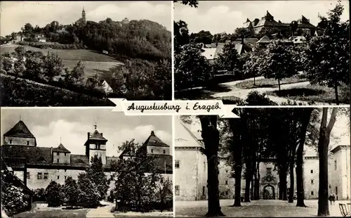 Ak Augustusburg Erzgebirge, Teilansicht, Kirche, Burg