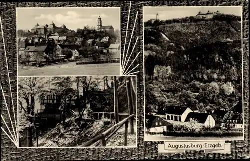 Ak Augustusburg Erzgebirge, Teilansicht, Kirche, Burg