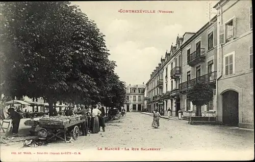 Ak Contrexéville Vosges, La Rue Salaberry, Le Marché