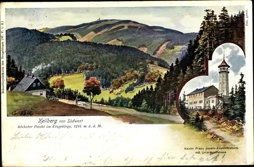 Künstler Ak Falk, G., Klínovec Keilberg Erzgebirge Reg. Karlsbad, Aussichtsturm