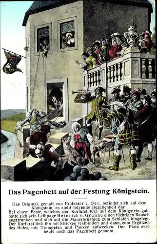 Künstler AK Oer, Königstein an der Elbe Sächsische Schweiz, Das Pagenbett auf der Festung Königstein