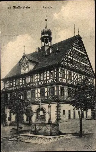 Ak Bad Staffelstein am Main Oberfranken, Rathaus, Fachwerkhaus