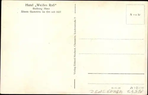 Ak Stolberg im Harz, Hotel Weißes Roß seit 1627, Straßenpartie, Fachwerkhäuser