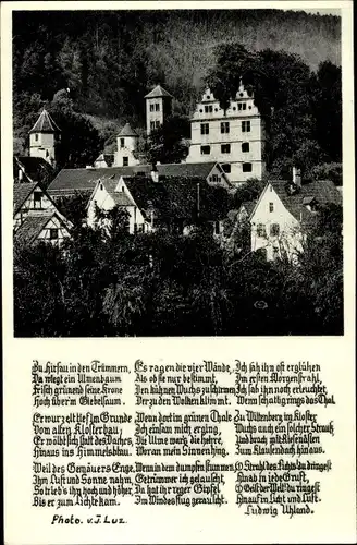 Ak Hirsau Calw im Schwarzwald, Ortsansicht, Gedicht von Ludwig Uhland