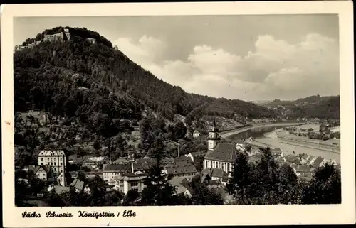 Ak Königstein an der Elbe Sächsische Schweiz, Teilansicht mit Fels Königstein