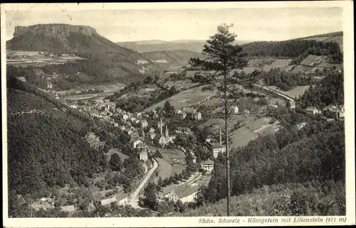 Ak Königstein an der Elbe Sächsische Schweiz, Gesamtansicht mit Lilienstein