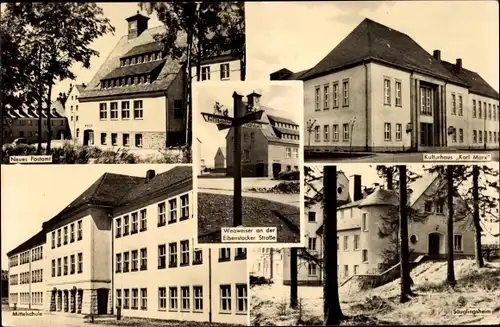 Ak Neustadt Johanngeorgenstadt im Erzgebirge Sachsen, Kulturhaus Karl Marx, Mittelschule, Postamt