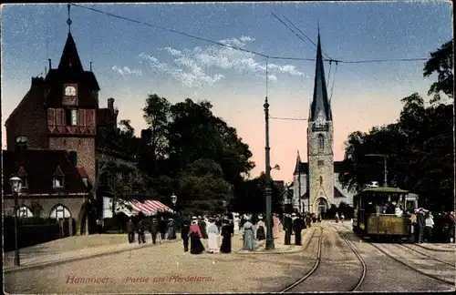 Ak Hannover in Niedersachsen, Partie am Pferdeturm, Straßenbahn