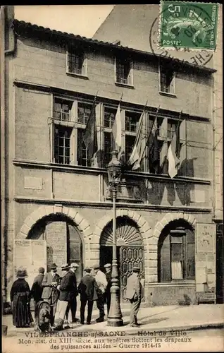 Ak Villefranche sur Saône Rhône, Hotel de Ville, Passanten