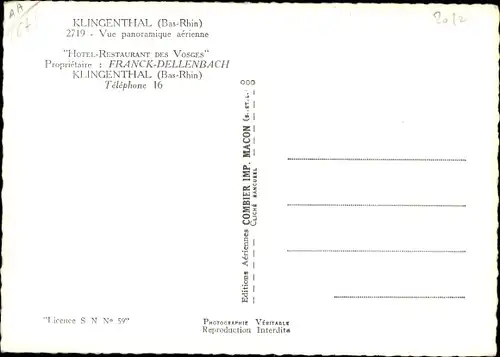 Ak Klingenthal Elsass Bas Rhin, Vue panoramique aerienne