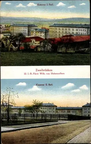 Ak Zweibrücken Rheinland Pfalz, Kaserne der 1. u 2. Bat des 22. Inf Reg Fürst Wilh. von Hohenzollern