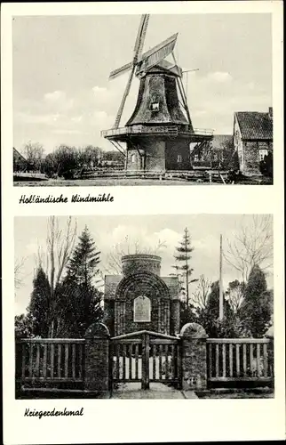 Ak Sengwarden Wilhelmshaven in Niedersachsen, Holländische Windmühle, Kriegerdenkmal