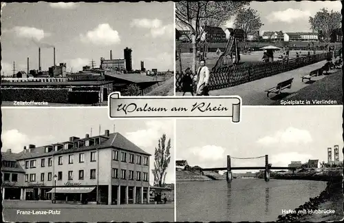 Ak Walsum Duisburg im Ruhrgebiet, Zellstoffwerke, Hafen m. Hubbrücke, Franz Lenze Platz, Spielplatz