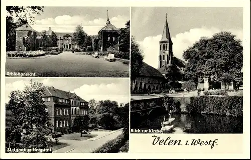 Ak Velen im Münsterland Westfalen, Kirche, Schloss, St. Ignatius Hospital