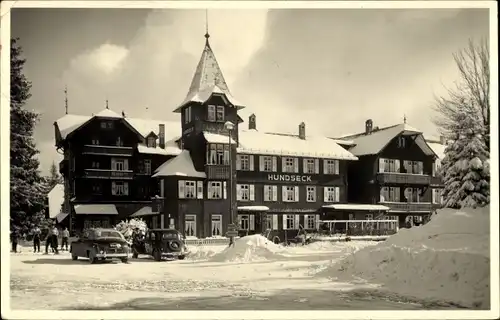 Foto Ak Bühl im Landkreis Karlsruhe Baden Württemberg, Blick auf das Kurhaus Hundseck im Winter