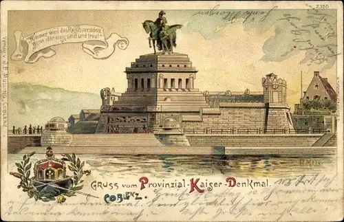 Wappen Künstler Litho Meier, P., Koblenz in Rheinland Pfalz, Reiterdenkmal Kaiser Wilhelm I.