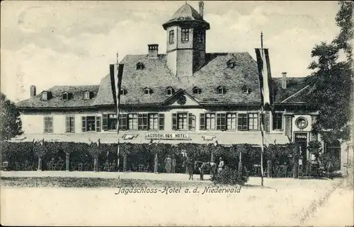 Ak Niederwald Rüdesheim Rhein, Blick auf das Jagdschloss Hotel