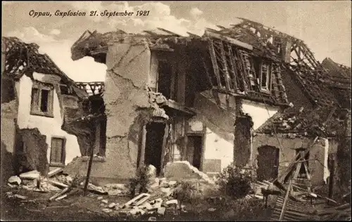Ak Oppau Ludwigshafen am Rhein, Explosion des Stickstoffwerkes 1921, Zerstörtes Haus