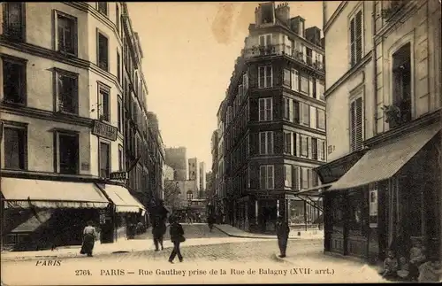 Ak Paris XVII. Arrondissement Batignolles-Monceau, Rue Gauthey prise de la Rue de Balagny