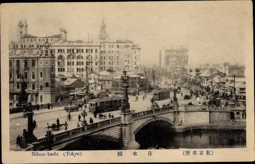 Ak Tokyo Tokio Japan, Nihon-bashi, Straßenbahn