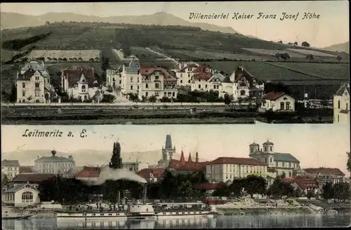 Ak Litoměřice Leitmeritz Region Aussig, Villenviertel Kaiser Franz Josef Höhe, Totale, Salondampfer