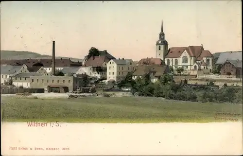 Ak Wilthen in der Oberlausitz, Blick auf den Ort, Kirche