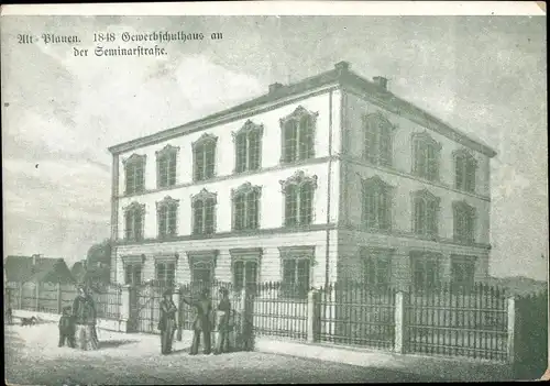 Ak Plauen im Vogtland, Gewerbeschulhaus an der Seminarstraße 1848