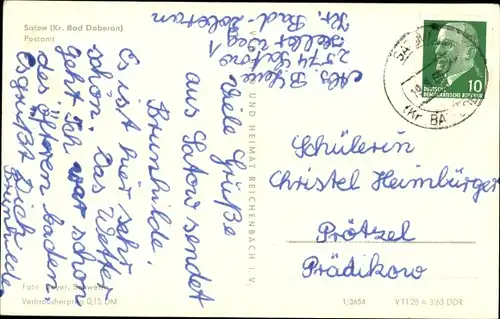 Ak Satow in Mecklenburg, Straßenpartie am Postamt