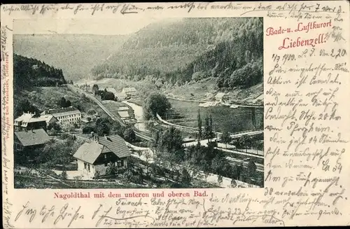 Ak Bad Liebenzell im Schwarzwald, Nagoldtal mit unteren und oberen Bad