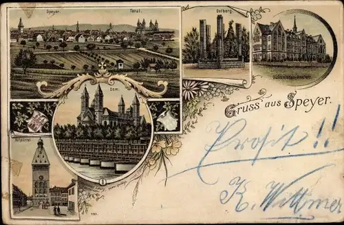 Litho Speyer am Oberrhein Rheinland Pfalz, Ölberg, Altpörtel, Dom, Diakonissenanstalt