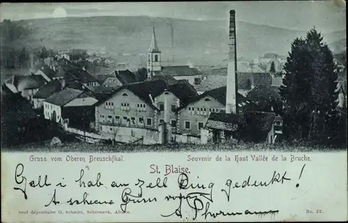 Mondschein Ak Saint Blaise la Roche Elsass Bas Rhin, Oberes Breuschthal, Stadtansicht