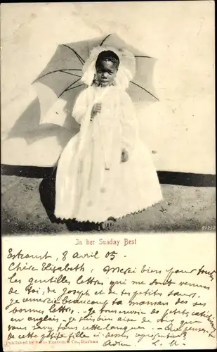 Ak Afrikanerin in Kleid, Sonnenschirm, In her Sunday Best