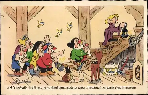 Künstler Ak Schneewittchen und die sieben Zwerge, Blanche Neige et les Sept Nains, Walt Disney