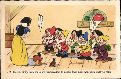 Ak Walt Disney, Blanche Neige et les sept nains, Zwerge, Schneewittchen