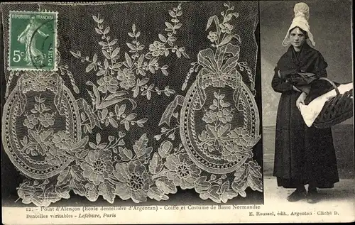 Ak Point d'Alencon, Ecole dentelliere d'Argentan, Coiffes et Costumes de Basse Normandie