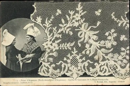 Ak Point d'Argentan, Ecole dentelliere d'Argentan, Coiffes et Costumes de Basse Normandie