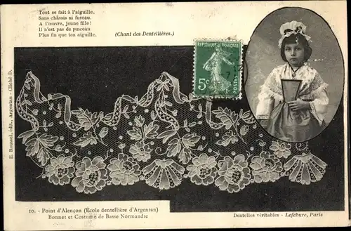 Ak Point d'Alencon, Ecole dentelliere d'Argentan, Coiffes et Costumes de Basse Normandie