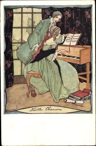 Künstler Ak Cramer, R., Musikunterricht, Frau spielt Klavier