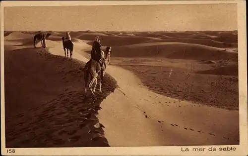 Ak La mer de sable, Kamelreiter in der Wüste, Lehnert & Landrock 158