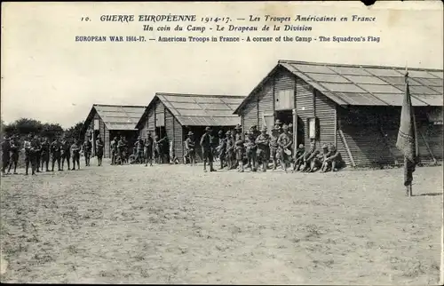 Ak Les Troupes Americaines en France, American Troops in France, Camp, The Squadron's Flag, 1914-17