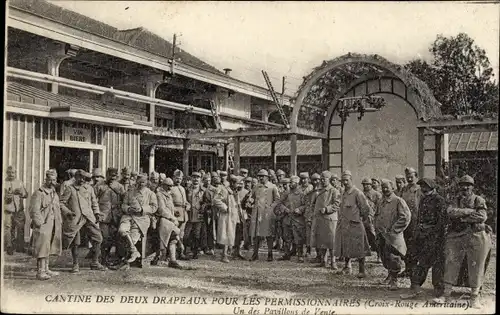 Ak Cantine des Deux Drapeaux pour les Permissionnaires, Croix Rouge Americaine, Pavillon de Vente
