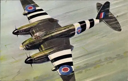Künstler Ak Petit, L.,  Le Mosquito de la Royal Air Force, Britisches Kampfflugzeug