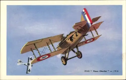 Ak Französisches Kampfflugzeug SPAD S.VII Vieux Charles, Jagdflugzeug, 1916