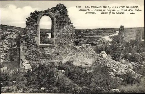 Ak Avocourt Meuse, Ruines de l'Eglise, Kriegszerstörung 1. WK