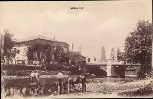 Ak Auzéville en Argonne Meuse, Brücke, Pferde
